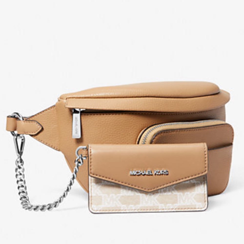 Michael Kors Maisie Large Pebbled Leather 2-in-1 Sling Pack Belt Bag
Camel NWT